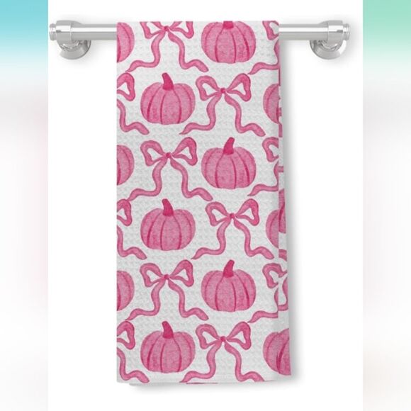 Coquette Pink Pumpkin & Bows Kitchen Towel  16x24 Inch NWT - Picture 1 of 6